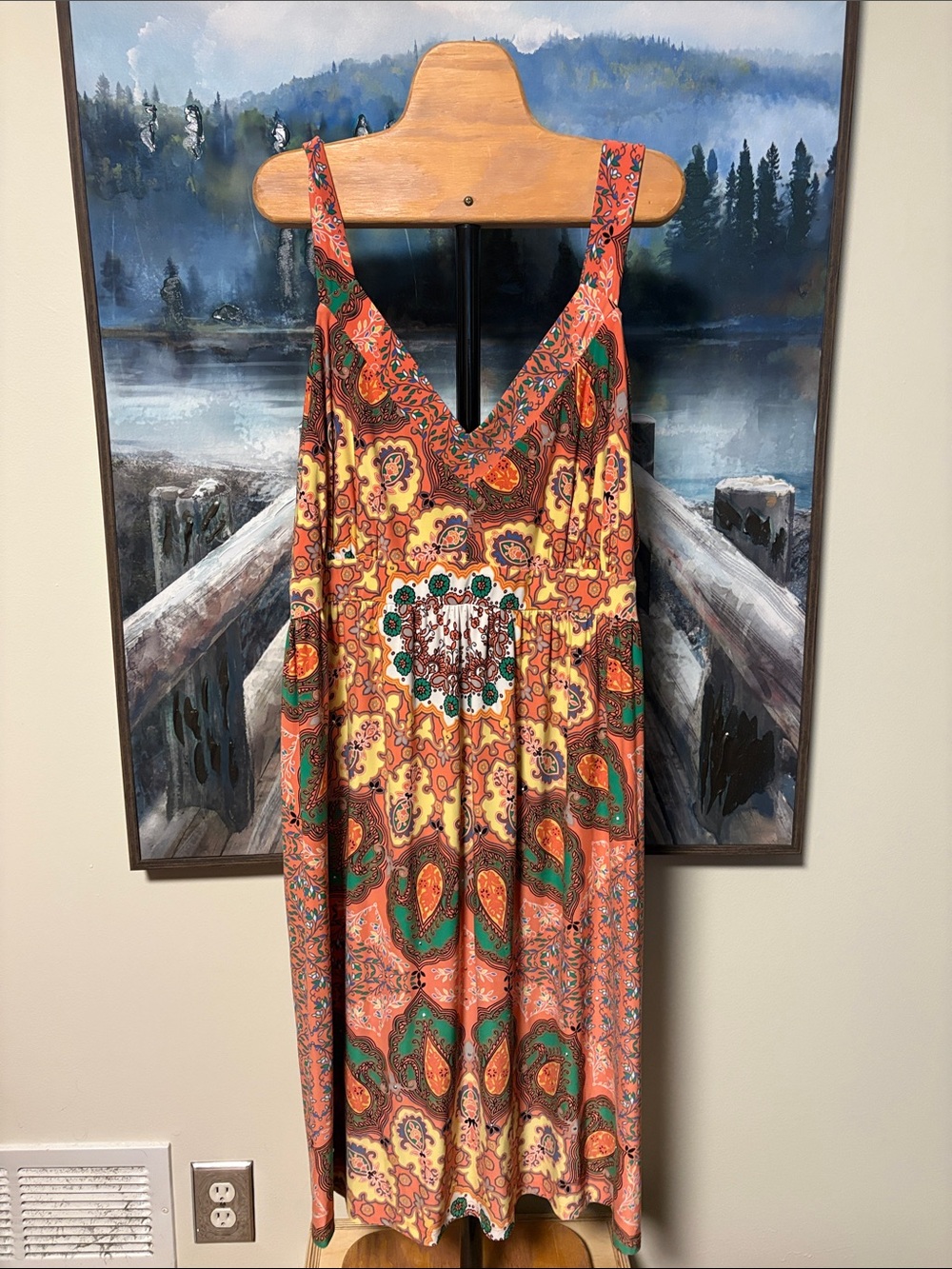 INC International Concepts Orange and Green Paisley Maxi Dress